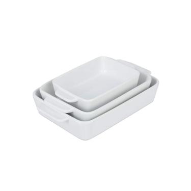 Imagem de Kit 3 Travessa Ceramica Branca Assadeira Com Alça Mesa