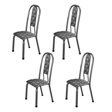 Imagem de Kit com 04 Cadeiras para de Sala de Jantar Fortaleza Mosaico Branco e Preto / Prata Martelado