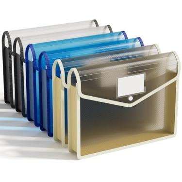 Imagem de ABC life Pacote com 6 pastas de arquivo expansíveis de plástico, envelopes transparentes com fecho de pressão, sem divisórias, grande capacidade, cores sortidas, tamanho carta/A4 (preto + azul + cinza