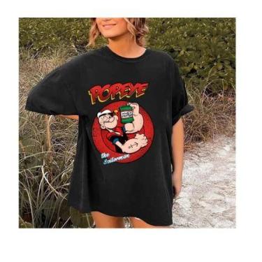 Imagem de Camiseta Oversized Feminina Popeye Confortavel Desenho Academia Treino