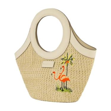 Imagem de Bolsa Tommy Bahama, bolsa de viagem feminina com alça de ombro ajustável, design bordado de flamingo e palmeira, creme, tamanho único, Creme