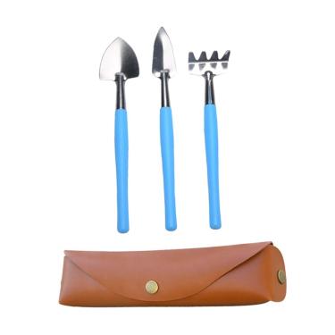 Imagem de ＡＷＨＡＯ Mini ferramentas de jardinagem de ancinho de pá de mão pequena com bolsa de couro PU Ferramentas de plantio portáteis multifuncionais para o jardim, Azul