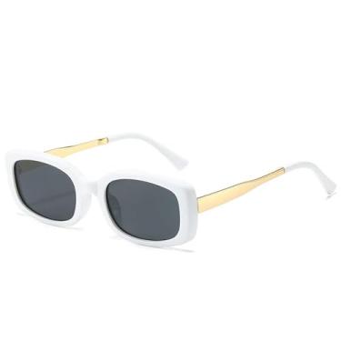 Imagem de JRLLFD Óculos de sol vintage retangular, armação de metal, moda masculina, luxo, uv400, óculos femininos (tamanho único/branco, cinza)