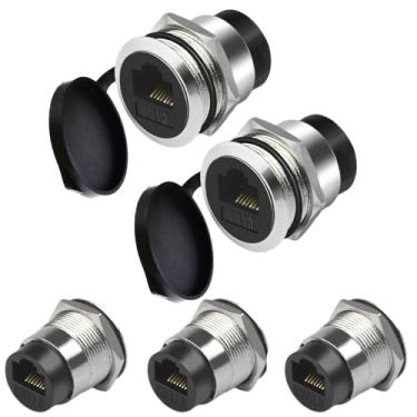 Imagem de YiKaiEn Adaptador de montagem em painel RJ45 CAT6, conector de passagem Ethernet fêmea para fêmea, adaptador de interface de anteparo de 10 Gbps, montagem em painel XLR/D com capa à prova d'água e à