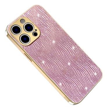 Imagem de HAO RIYLN Capa para Samsung Galaxy S25 Ultra/S25 Plus/S25, capa de couro com acabamento brilhante de borda galvanizada de luxo, capa de proteção à prova de choque, rosa, S25plus