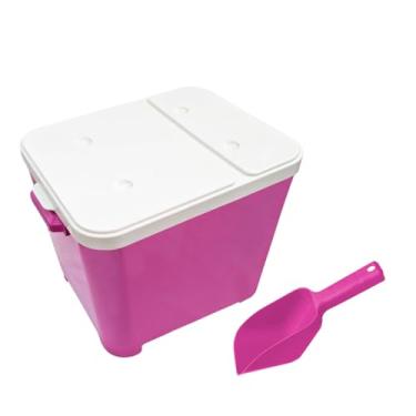 Imagem de Kit Caixa Porta Ração Container de Plástico com Tampa, Rosa, Grande Capacidade para Armazenamento 15 KG e Pá Rosa Furacao