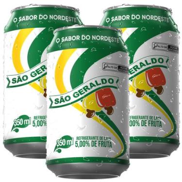 Imagem de Refrigerante de Caju São Geraldo 350ml - Kit 3 Latas Cajuína