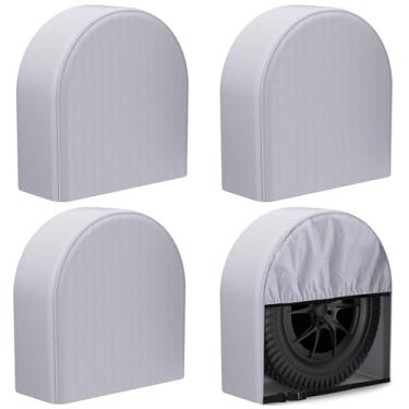 Imagem de eletecpro Conjunto de 4 capas de pneu com Oxford 600D resistente e revestimento à prova d 'água, acessórios para trailer Jeep caminhão camper (cinza)