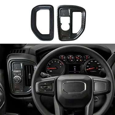Imagem de ruihe Tampa de ventilação de painel de ar condicionado cor fibra de carbono acabamento de interruptor de farol adequado para GMC Sierra Chevy Silverado 1500 2500HD 3500HD 2019 2020 2021 2022 2023 Chevrolet (versão baixa)
