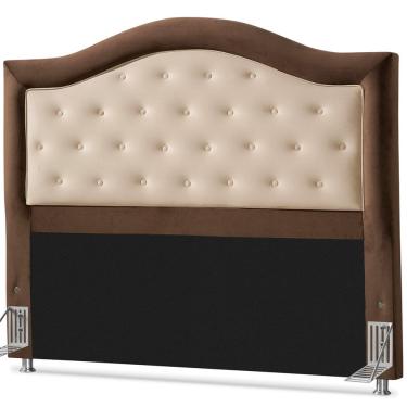 Imagem de Cabeceira Casal Estofada Damasu Atlanta Botonê para cama box com largura de 138 cm Marrom Bege