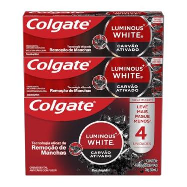Imagem de Creme Dental Clareador Colgate Luminous White Carvão Ativado 70g 4 unidades