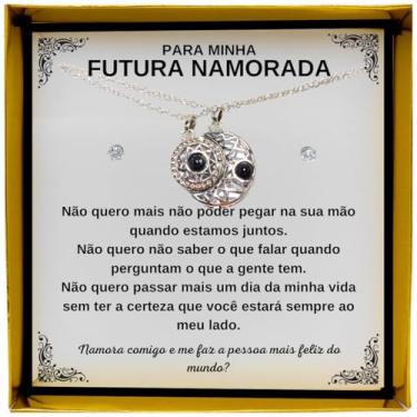 Imagem de Colar Presente Pedido Namoro Futura Namorada Conjunto Pingente Brincos Anel Retângulo Vermelho + Linda Dedicatória (PRATEADO SOL LUA EU TE AMO 100 IDIOMAS)