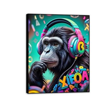 Imagem de Macaco gorila animal pintura inspiradora imagens pôsteres impressões arte sábia grafite tela arte de parede banksy lona arte de parede para sala de estar escritório decoração de parede 80 x 60 cm (32