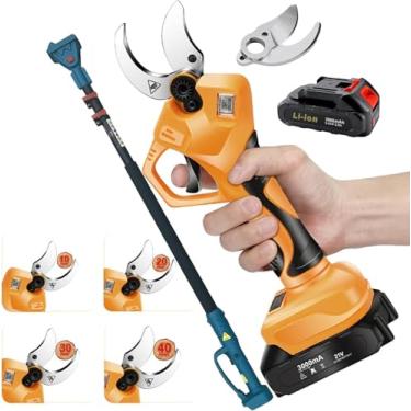 Imagem de Tesoura De Poda Elétrica Tesoura De Jardim Leve, Tesouras De Podar Sem Fio Profissionais 2/3 Alimentadas Por Bateria, Tesoura De Poda De Jardinagem Telescópica De Cabo Longo, 2 Battery, 2 Blade