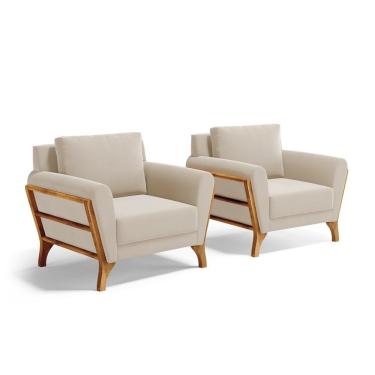 Imagem de Kit 2 Poltronas Sabrina De Madeira Maciça Com Almofada