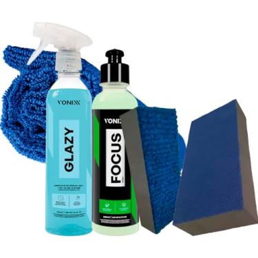 Imagem de Kit Automotivo Para Limpeza De Vidros Focus 240ml Remove Chuva Acida + Taco Carpete Lona + Glazy 500ml Vonixx