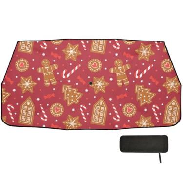 Imagem de Pão de gengibre de Natal pára-brisa protetor solar retrátil bloqueio UV guarda-chuva 147.3 cm x 75.4 cm viseira de sol para SUV