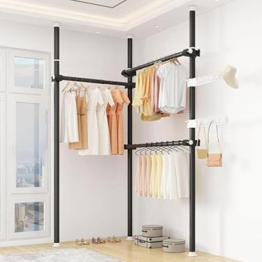 Imagem de Roupas telescópicas Rail para roupas pesadas roupas de vestuário rack de roupas de roupas Diy Roupas Roupas penduradas com altura ajustável de gancho pendurado 110-310cm Largura ajustável 78
