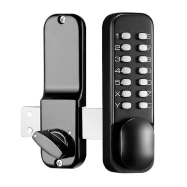 Imagem de Fechadura de porta de entrada sem chave, fechadura de teclado, fechadura de porta de código mecânico com conjunto de alças, desbloqueio de senha combinada, preto