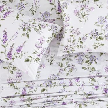 Imagem de DAUAOTO Conjunto de lençóis de solteiro 100% algodão, roupa de cama estampada, colchão de até 35,5 cm de profundidade, estampa floral roxa de veludo, lavanda provençal