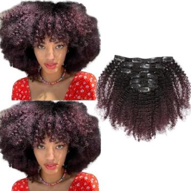 Imagem de Lacer Aplique De Cabelo Humano Com Clipe Ombré, Afro Crespo, Cacheado, 4B 4C, 100% Natural, Preto, Real, Para Mulheres, Dois Tons, T#1B/99J, Vinho Tinto, Cabeça Inteira, 35,5 Cm