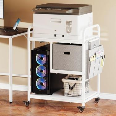 Imagem de RoleDec Suporte de impressora resistente de 3 níveis com armazenamento, suporte de torre de computador com rodas industriais e gaveta, grande mesa de impressora móvel para organização de escritório em