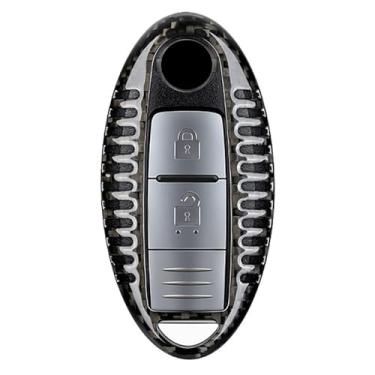 Imagem de M.JVisun Capa de chave de fibra de carbono genuína para Infiniti EX35 FX50 G35 G37 JX35 M35 M45 M56 Q30 Q50 Q70L QX56 QX60 QX80 Smart Car Remote Key, Capa de chave de carro para homens e mulheres, preta