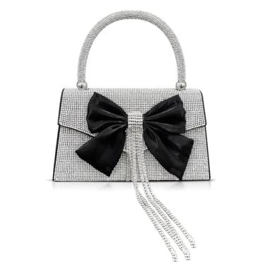 Imagem de QTKJ Bolsa de noite com gravata borboleta, bolsa de lantejoulas, bolsa transversal para mulheres, casamentos, formaturas, festas (estilo 358)