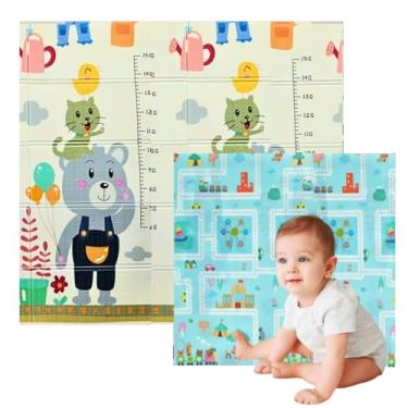 Imagem de Tapete de Atividades Infantil Térmico Tatame Para Bebê Infantil Dobrável Dupla Face Educativo Emborrachado Antiderrapante Tapete Infantil de Proteção. Fácil de Transportar e Guardar, Util em Quarto, Sala, Escola, Berçarios, Parques (1,80x1,50) Grande (Urso / Pista)