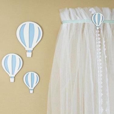 Imagem de Kit Decorativo Dossel com Mosquiteiro Balão Azul Perolas MDF - Amora C