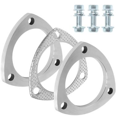 Imagem de PALOZO Kit de conexão de flange de exaustão de aço inoxidável, 3 parafusos 2,5 polegadas/63,5 mm flange de escape e conjunto de conexão de junta de escape com parafusos e porcas para tubos OD de 63,5
