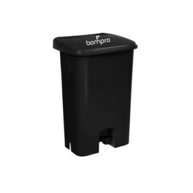 Imagem de Lixeira bompro 100l quadrada preta c/roda e pedal