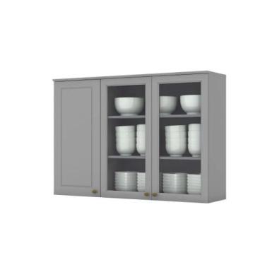 Imagem de Armário Aéreo 120cm com Vidro 3 Portas Emily Henn, Cinza