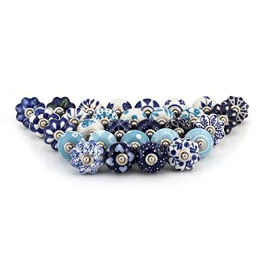 Imagem de Puxadores de cômoda para armários e gavetas – Puxador de cerâmica sortido para armário de cozinha, guarda-roupa, móveis decorativos – Azul – Conjunto de 30