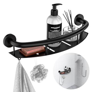 Imagem de Barra de apoio de chuveiro de 45,7 cm com prateleira de xampu, alça de barra de segurança preta iHansee de aço inoxidável, barra de equilíbrio de banheiro, suporte de trilho de mão de segurança para deficientes físicos, alça de banho de assistência sênior para idosos