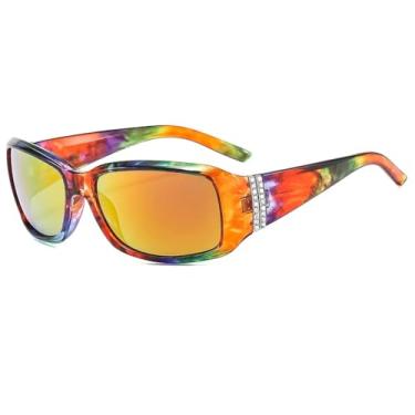 Imagem de Óculos de sol com armação grande e diamante, feminino, masculino, luxuoso, vintage, popular, punk, UV400 (espelho colorido, vermelho)