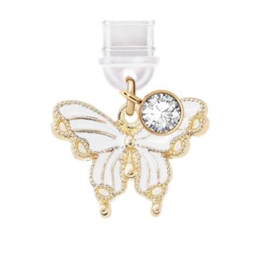 Imagem de ELISE & FONDA TP715 Porta de carregamento tipo C plugue antipoeira pequena borboleta pingente de celular para iPhone 15/16/Samsung/OnePlus/Xiaomi/oppo telefones Android (branco)