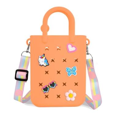 Imagem de Rolling Art Bolsa infantil com orifício de silicone com alça de ombro ajustável pode ser decoração DIY, presente de aniversário para meninas, Laranja