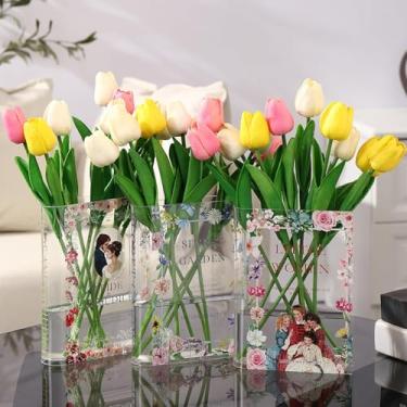 Imagem de PORPAN Vaso de livro de acrílico, vasos de livros transparentes para flores, vaso pequeno, presentes para amantes de livros, vasos estéticos para sala de estar/estante/quarto/escritório, conjunto de 3