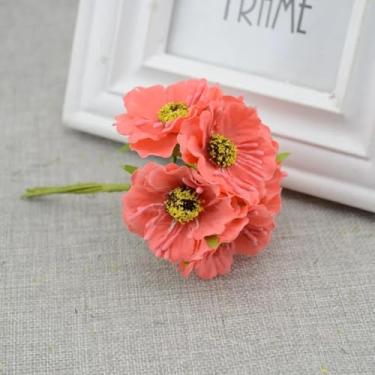Imagem de Flores artificiais de cerejeira, vaso de casamento para decoração de casa, buquê de noiva, plantas de seda artesanais (laranja e vermelho)