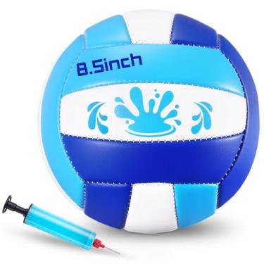Imagem de Leitee Voleibol à prova d'água de 21 cm, piscina, vôlei aquático, com capa macia e bomba para adolescentes, adultos, piscina, praia, jogo ao ar livre (azul/azul claro/branco)