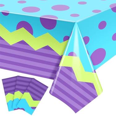 Imagem de DERTE 3 peças de decoração de aniversário de monstro toalha de mesa de plástico com desenho animado para chá de bebê, artigos de festa temáticos 137 x 272 cm