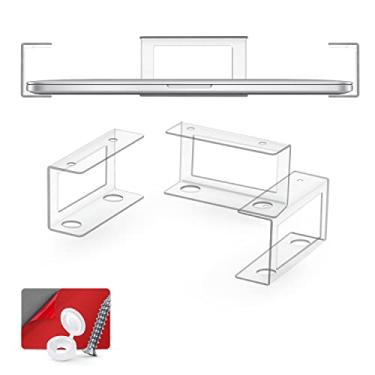 Imagem de BRAINWAVZ Suporte transparente para laptop sob a mesa com adesivo e parafuso, dispositivos de até 4,6 cm de espessura para laptops, Macbooks, superfície, caixa de cabos, roteadores, teclado, modems