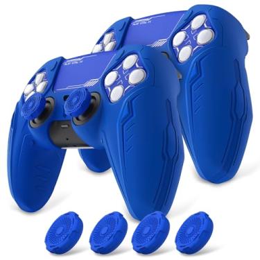 Imagem de PlayVital Conjunto de 2 capas de silicone para controle PS5 - compatível com base de carregamento, capa de proteção total com design CyberMech futurista, capa macia com alças de polegar e adesivos