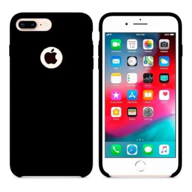 Imagem de Case Capa Capinha Silicone Aveludado pra iPhone 7 Plus e 8 Plus (Preto)