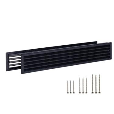 Imagem de TURvent Aberturas de porta de 45 x 9 cm para portas interiores - Tampa de ventilação preta com parafusos - Grade de ventilação de plástico frente e verso - Registro de ar para banheiro, garagem