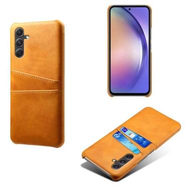 Imagem de Capas Compatível com Samsung Galaxy A55,Caso de couro PU-Tampa de telefone a prova de choque com 2 slots de cartão,Proteção anti-impressão digital e anti-gota-Yellow