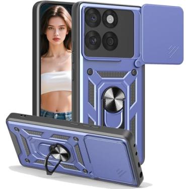 Imagem de Fofvccv Capa para Motorola Edge 60 Fusion com capa de lente de câmera deslizante e suporte de anel girado, capa protetora à prova de choque de grau militar para Moto Edge 60 Fusion, azul SJ
