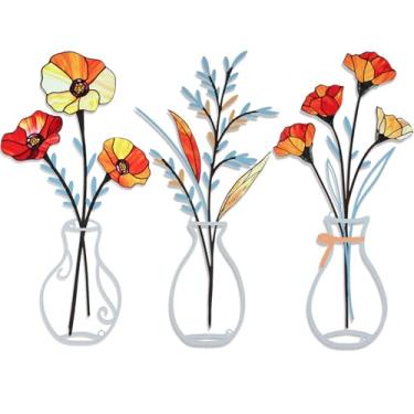 Imagem de ZogCowy 3 peças de arte de parede de flores de metal, decoração de parede para banheiro, sala de estar, quarto, cozinha, sala de jantar, decoração rústica de casa de fazenda - presentes de inauguração