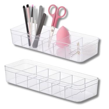 Imagem de 2 Caixas Organizadoras Em Acrílico com 6 Divisórias, organizador Retangular para Maquiagem, Cosméticos, Acessórios, Material de Escritório, Higiene e Organizador de gravatas, meias